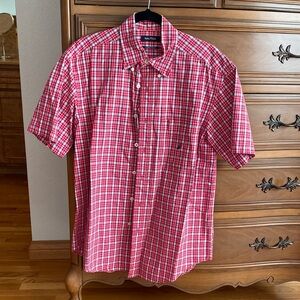 Nautica Red and White Plaid Short-Sleeve Button-Down Shirt